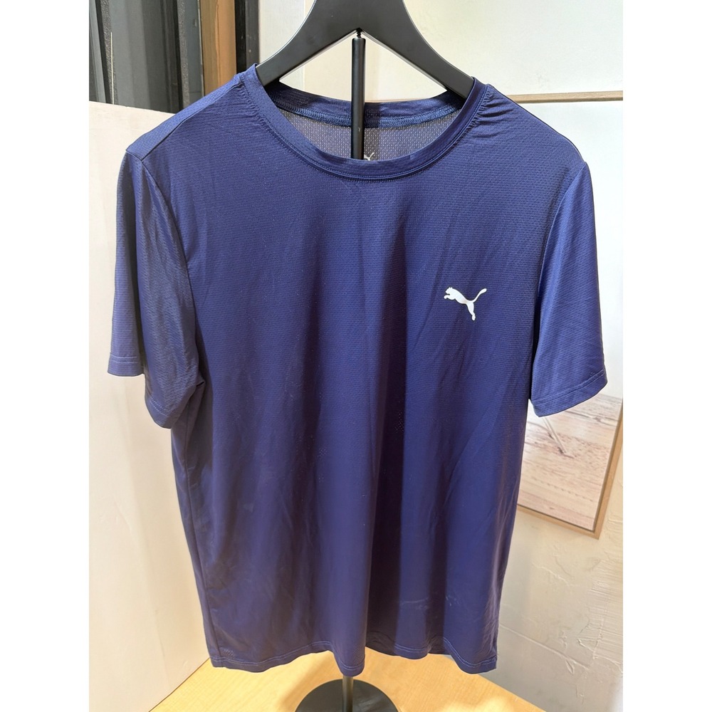 Puma Mens Active Training T-Shirt Navy Blue Mesh Performance Gym Top Size Small